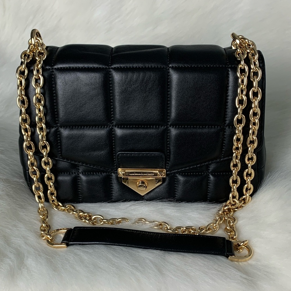 Michael Kors Black Quilted Shoulder Bag with Gold Accents 6x10x3”Convertible